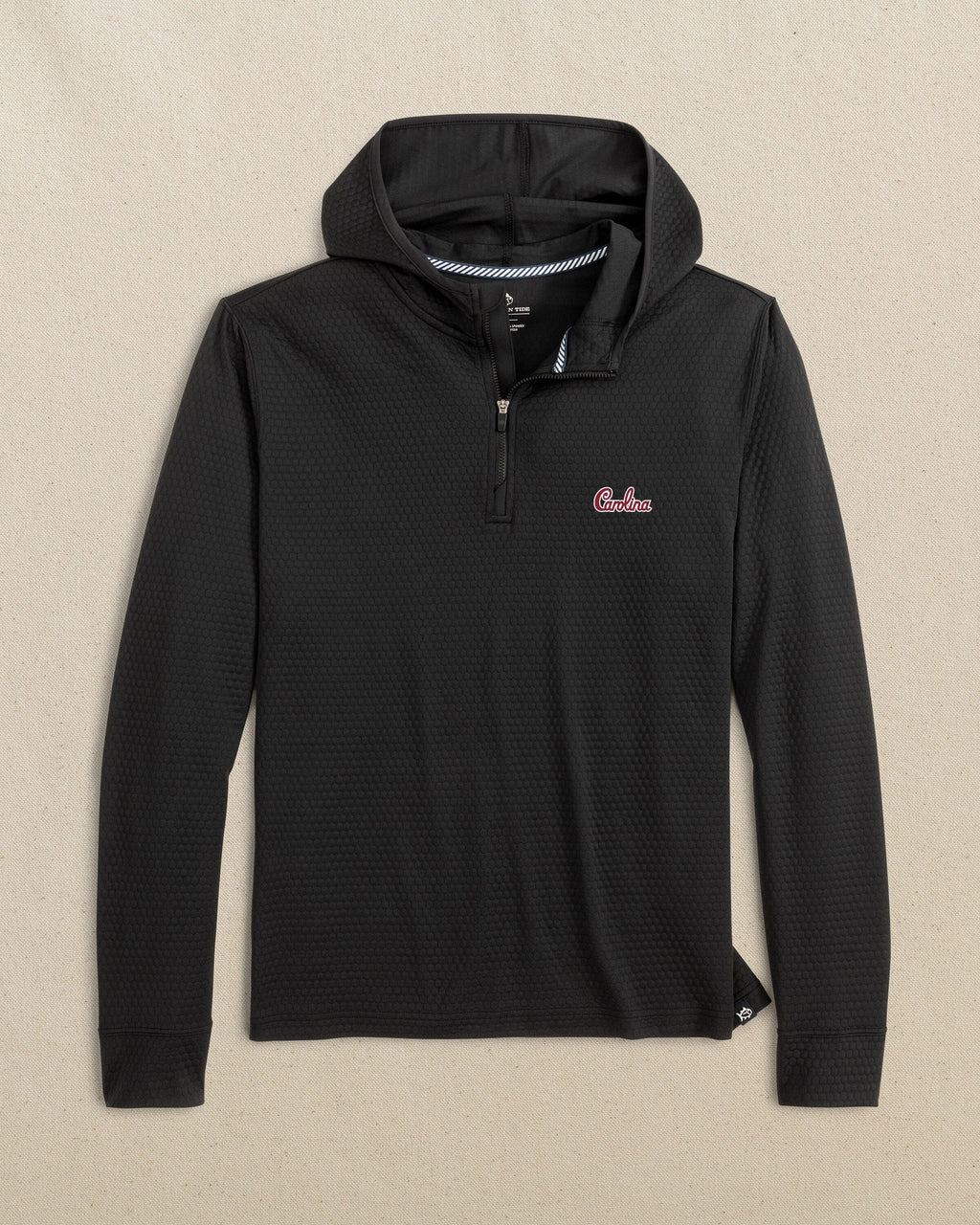 The front view of the Southern Tide USC Gamecocks Carolina Scuttle Quarter Zip Hoodie by Southern Tide - Caviar Black